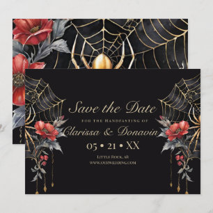 Gotische rode en gouden bloemenspinnenweb Handfast Save The Date