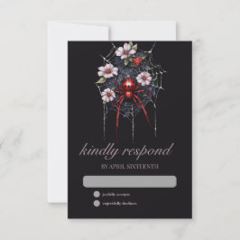 Gotische rode en zwarte bloemenspinnenweb-handfast RSVP kaartje