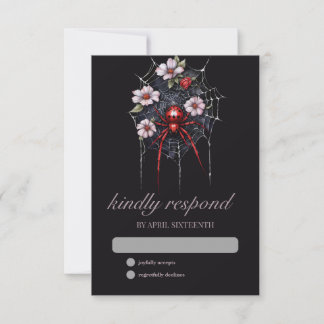 Gotische rode en zwarte bloemenspinnenweb-handfast RSVP kaartje
