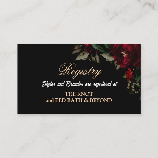 Gotische rode groene bloemenmoody huwelijksregiste informatiekaartje (Voorkant)