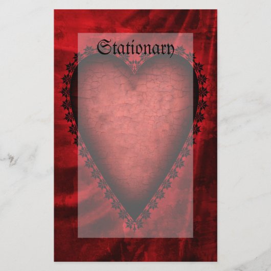 Gotische Rode Hart Briefpapier (Voorkant)