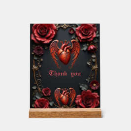Gotische Rode Hart met Rozen – Donkere Romantiek Acryl Bord