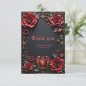 Gotische Rode Hart met Rozen – Donkere Romantiek Bedankkaart (Staand voorkant)