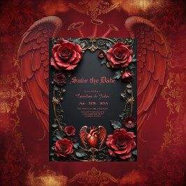 Gotische Rode Hart met Rozen – Donkere Romantiek Save The Date
