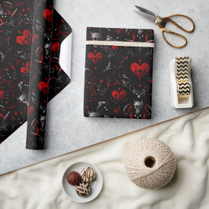 Gotische rode harten en grijze schedels cadeaupapier