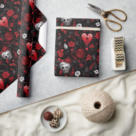 Gotische rode harten en rozen cadeaupapier