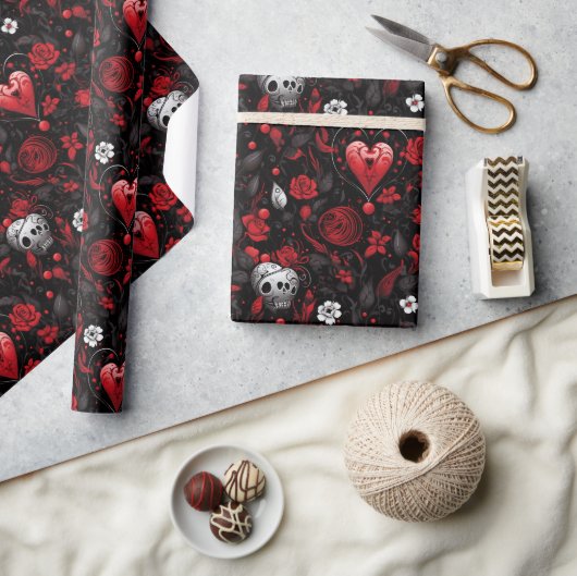 Gotische rode harten en rozen cadeaupapier (Crafts)