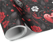 Gotische rode harten en rozen cadeaupapier (Rol Hoek)