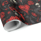 Gotische rode harten en schedels cadeaupapier (Rol Hoek)