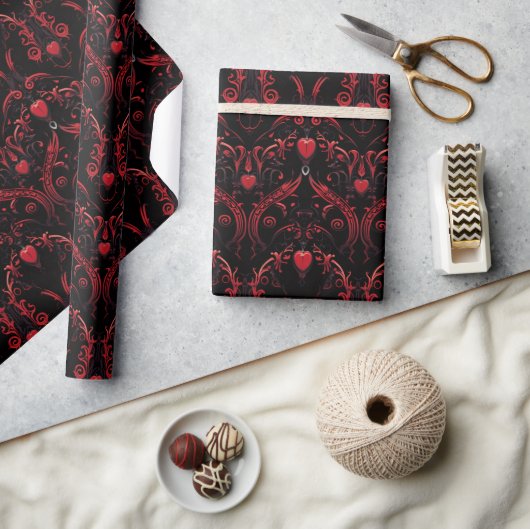 Gotische rode harten ingewikkelde ontwerp cadeaupapier (Crafts)