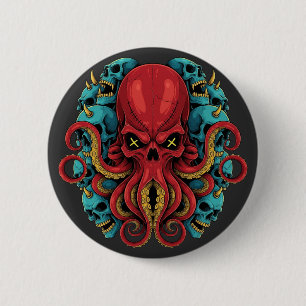 Gotische Rode Octopus Blauwe Schedels Ronde Button 5,7 Cm