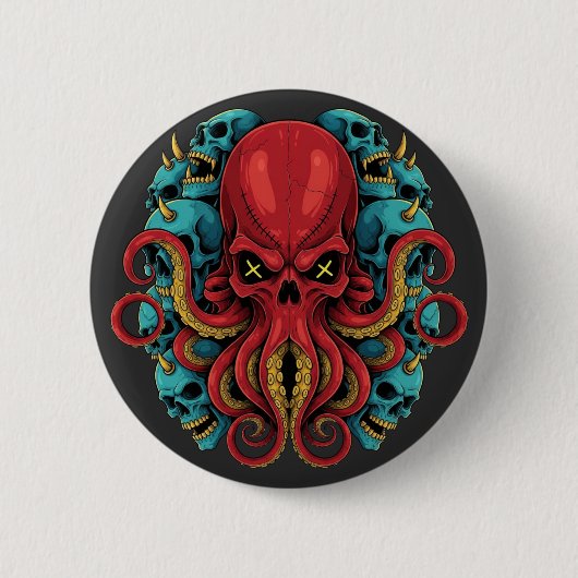 Gotische Rode Octopus Blauwe Schedels Ronde Button 5,7 Cm (Voorkant)