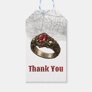 Gotische Rode Robijn Schedel Ring Spinnenweb Dank Cadeaulabel