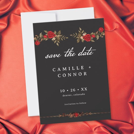 Gotische Rode Roos Tot de Dood Huwelijk Save The Date