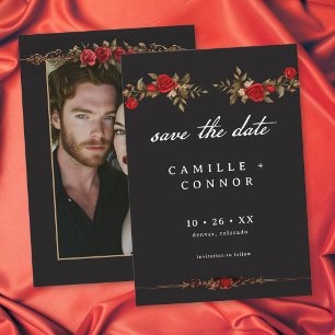 Gotische Rode Roos Tot de Dood Huwelijksfoto Save The Date