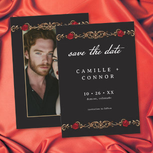Gotische Rode Roos Tot de Dood Huwelijksfoto Save The Date