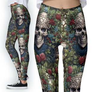 Gotische rode rozen Blauwe bloemen Ivy Keltische s Leggings