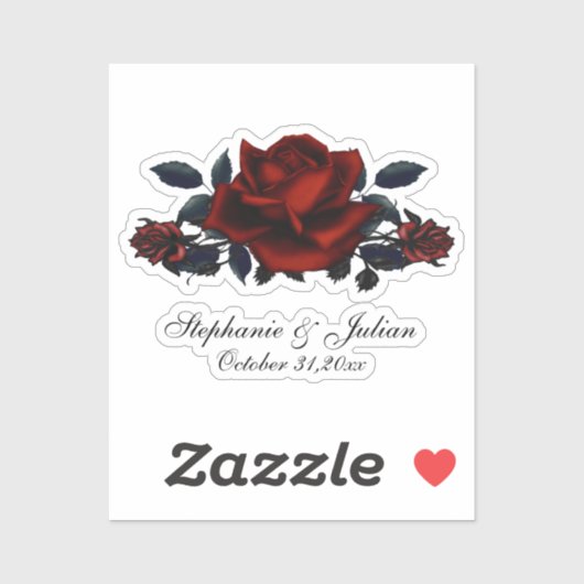 Gotische rode rozen bruiloft sticker (Vel)