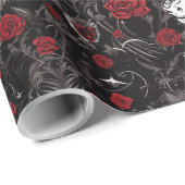 Gotische rode rozen en schedels cadeaupapier (Rol Hoek)