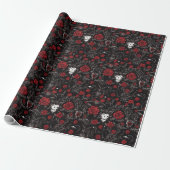Gotische rode rozen en schedels cadeaupapier (Uitgerold)
