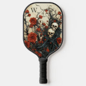 Gotische rode rozen en schedels Monogram Pickleball Paddle (Voorkant)