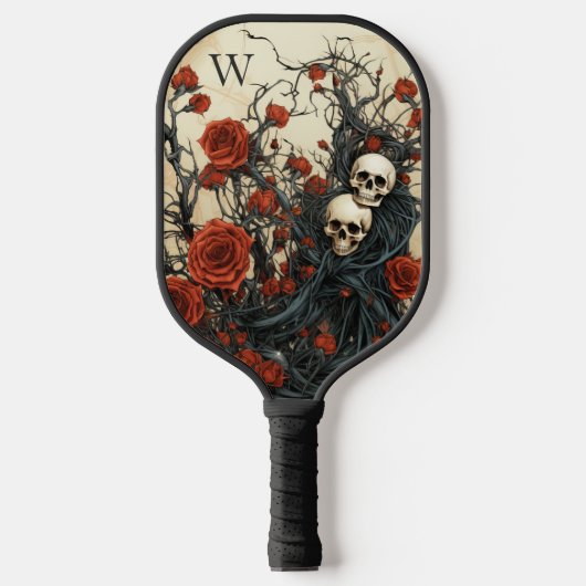 Gotische rode rozen en schedels Monogram Pickleball Paddle (Voorkant)