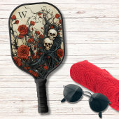 Gotische rode rozen en schedels Monogram Pickleball Paddle