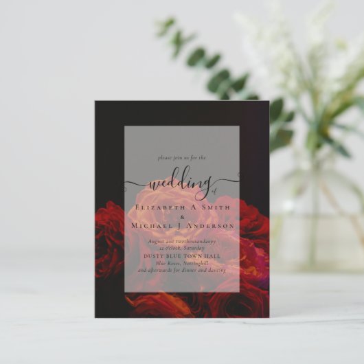 Gotische rode rozen gotische trouw uitnodiging (Staand voorkant)