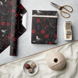 Gotische rode rozen ketting rood hart en witte kra cadeaupapier
