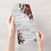 Gotische rode rozen met QR-code All In One Uitnodiging (Afscheurbaar)