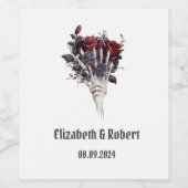 Gotische rode rozen skelet bruiloft wijn etiket (Enkel label)