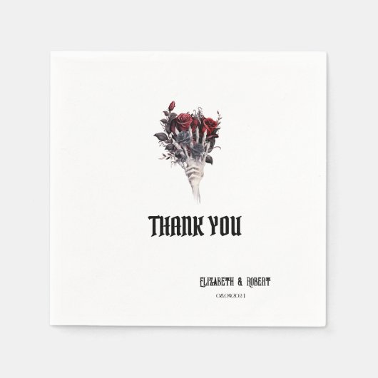 Gotische rode rozen skelet dank u servet (Voorkant)