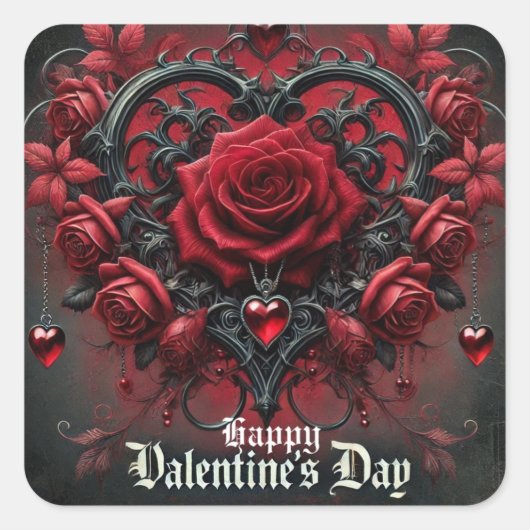 Gotische rode rozen Valentijnsdag Vierkante Sticker (Voorkant)