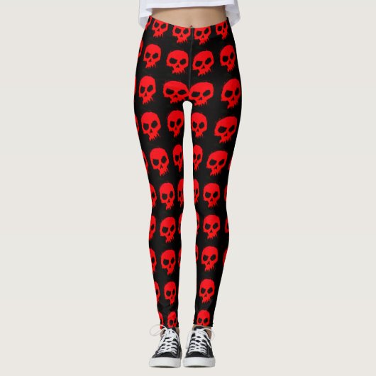 Gotische rode schedels op zwarte stijl Leggings (Voorkant)