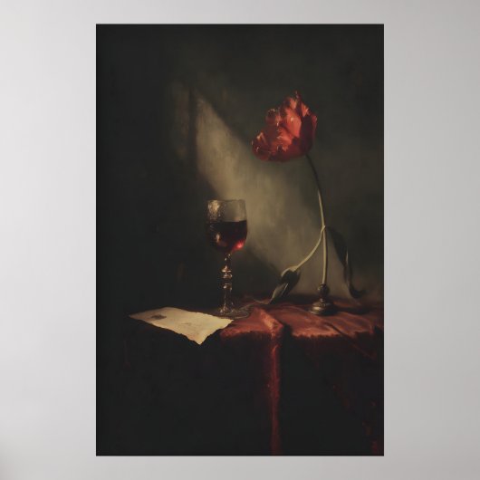 Gotische rode tulp wijnglas afdrukbaar stilleven poster (Voorkant)