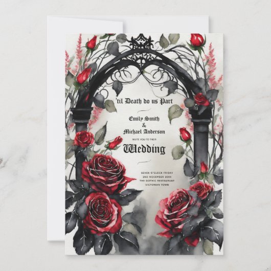 Gotische rode zwarte rozen tot de dood ons scheidt kaart (Voorkant)