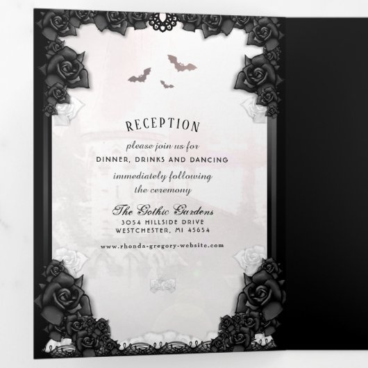 Gotische Romance B&W "samen met" MENU RSVP (Binnenzijde eerst)