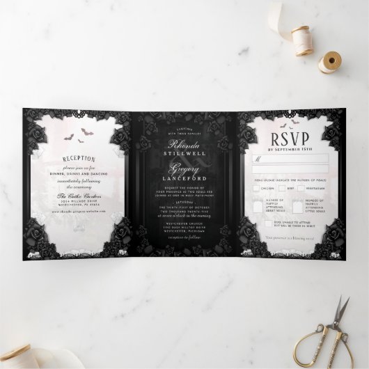 Gotische Romance B&W "samen met" MENU RSVP (Binnen)