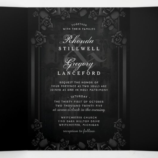 Gotische Romance B&W "samen met" MENU RSVP (Binnenkant midden)