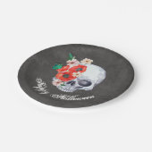 Gotische Romance Bloemenschedel Halloween Papieren Bordje (Gekanteld)