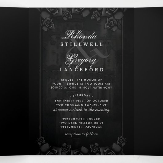 Gotische Romance Halloween (foto) RECEPTIE & RSVP Drieluik Uitnodiging (Binnenkant midden)