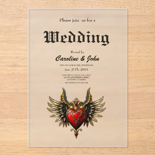 Gotische Romance, het hart van de passie. Acryl Uitnodigingen (Voorkant)