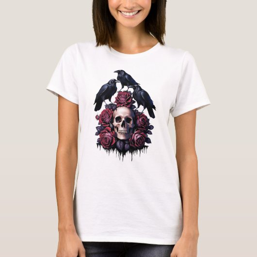Gotische Romance: waar schedels, Rozen en raven bi T-shirt (Voorkant)