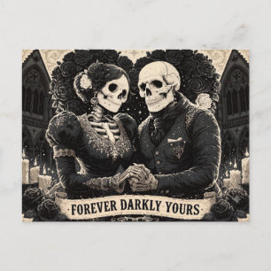 Gotische romantiek van twee skeletten die elkaars  briefkaart