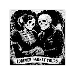 Gotische romantiek van twee skeletten die elkaars  zelfinktende stempel
