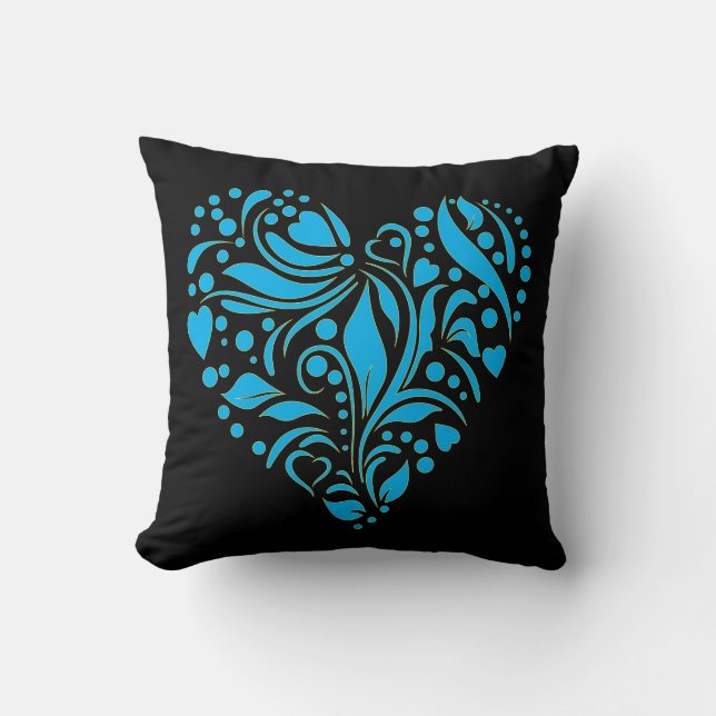Gotische romantische blau hart ontwerp turquoise kussen (Voorkant)