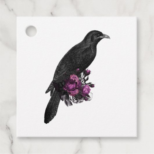 Gotische romantische bloem raaf bedankjes labels (Voorkant)