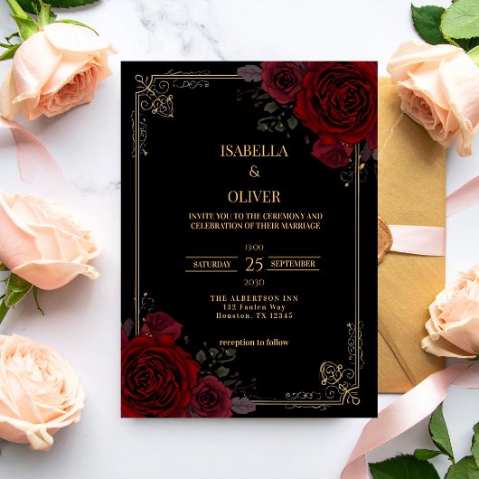Gotische romantische elegante bruiloft kaart