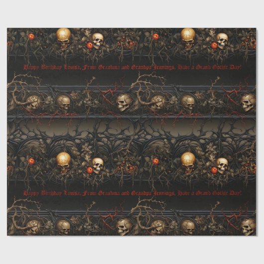 Gotische romantische schedels en Rozen Gotische Wr Cadeaupapier (Vlak)