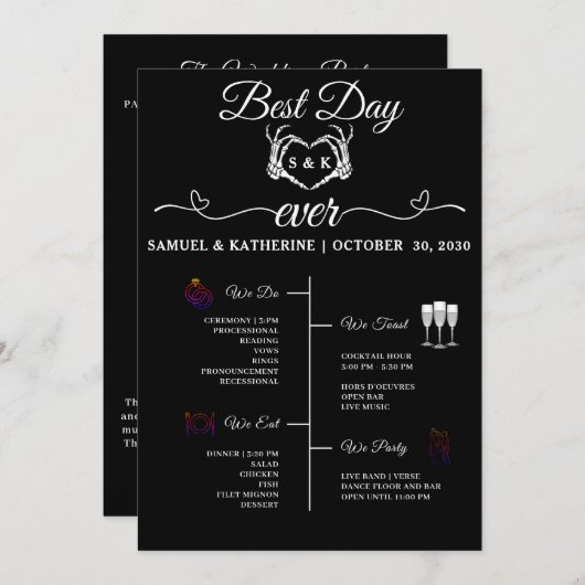 Gotische Romantische Skelet Hand Halloween Bruilof Programmakaart (Voorkant / Achterkant)